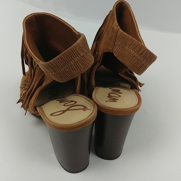 Sam Edelman Elaine Saddle Suede Fringe Block Heels - Picture 4 of 6
